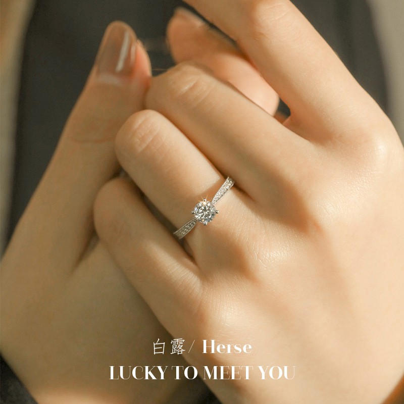 Nhẫn bạc 925 phụ nữ cổ điển bốn ngạnh 1 carat pt950 Mossang kim cương trang sức cưới thời trang