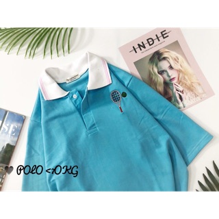 Áo polo xanh pha cổ trắng