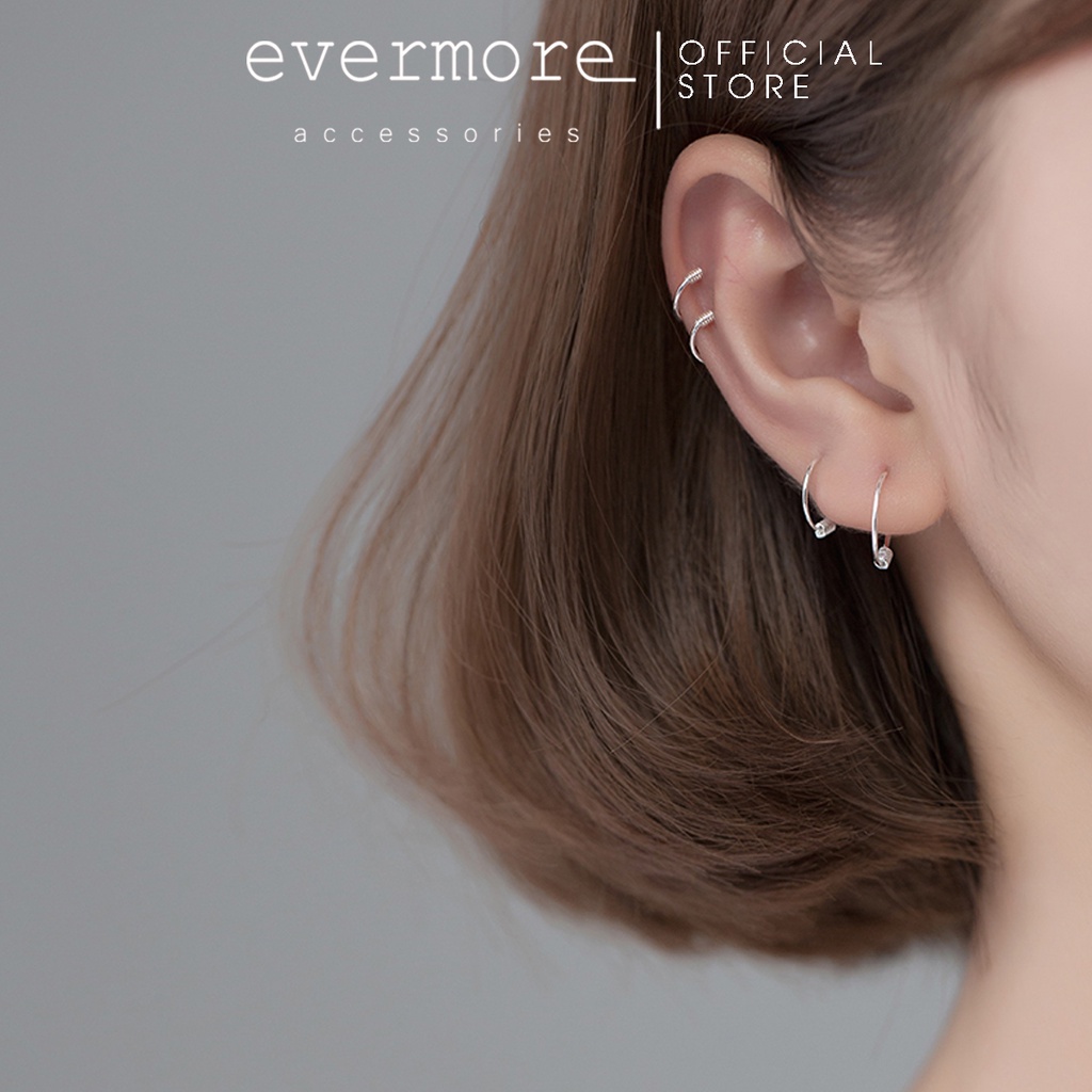 Bông tai bạc EVERMORE, khuyên tai  trụ xoắn bạc Ý 925, phong cách thanh lịch, minimalism - H035