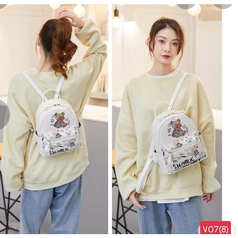 Balo Nữ Mini Phong Cách Hàn Quốc, Balo Gấu Shark Trắng Dễ Thương