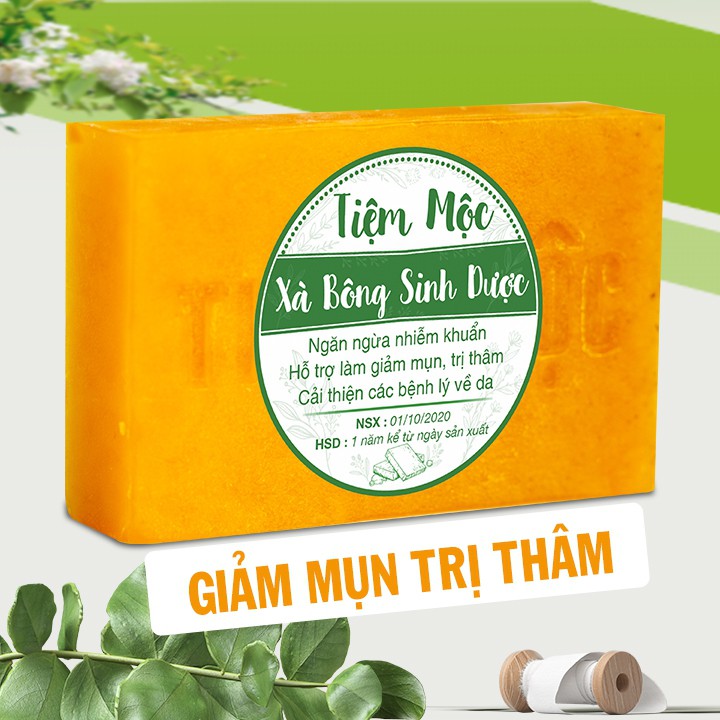 Xà phòng làm sạch mụn lưng Tiệm Mộc 130gr dạng bánh hương thơm hoa trái