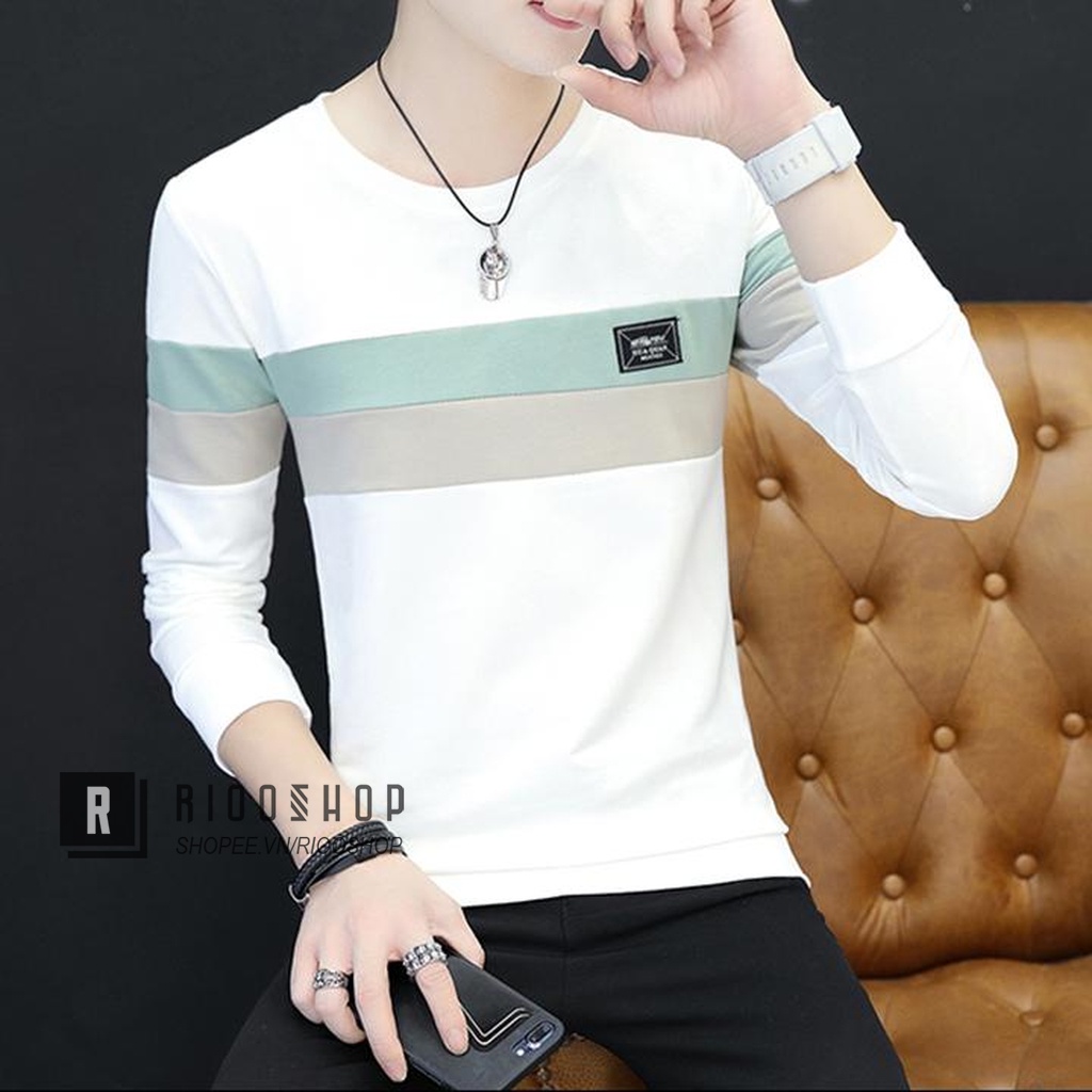 Áo thun nam tay dài hàn quốc sọc ngang ngực RKL030- áo phông nam dài tay đẹp Riooshop | BigBuy360 - bigbuy360.vn