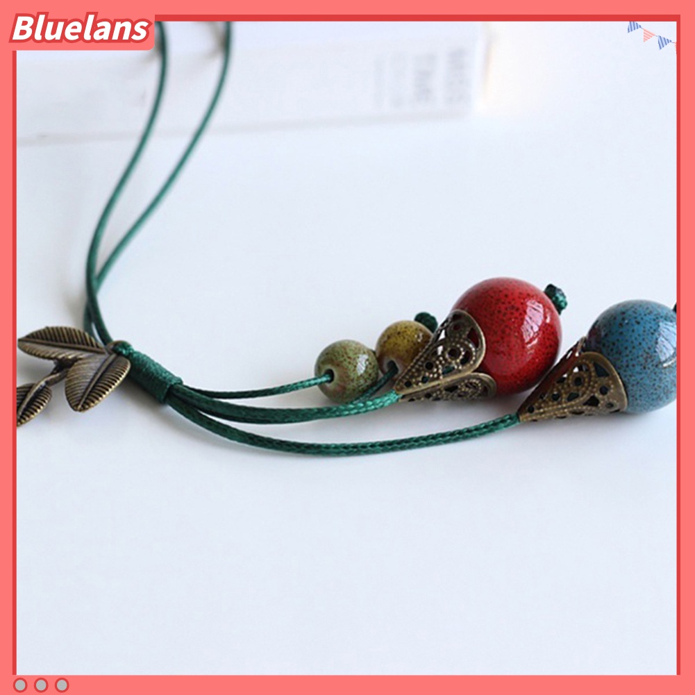 Vòng cổ Mặt Chiếc Lá Đính Hạt Sứ Phong Cách Retro