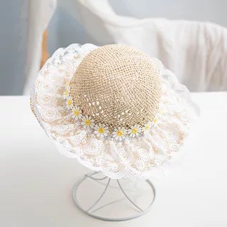 Mũ  Cói Ren Chống Nắng Phong Cách Công Chúa Hàn Quốc Cho Bé Gái (241)