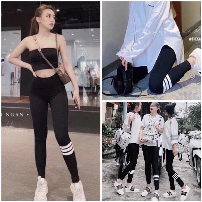 Quần leging vạch lưng cạp cao dài dáng thun ôm bó