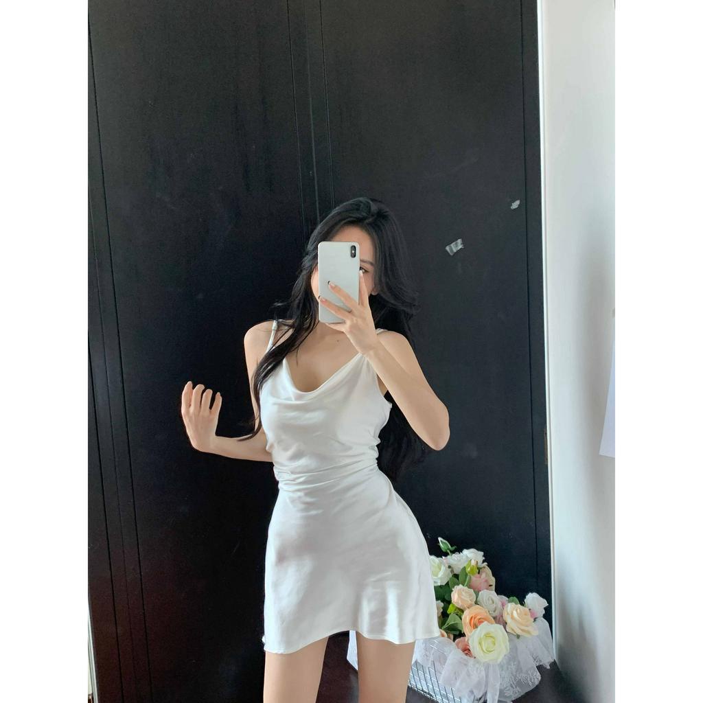 Cocory vn Đầm Hai Dây Màu Trơn Dáng Ôm Thời Trang Hàn Quốc Dành Cho Nữ