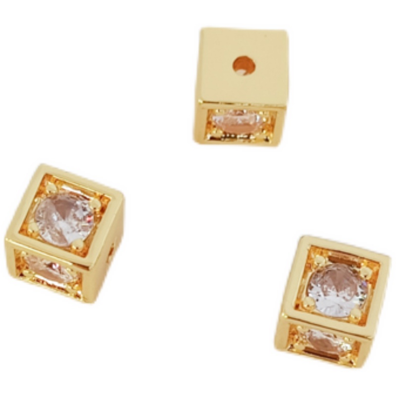 Hạt Xỏ Bằng Đồng 14K Hình Trái Tim Tròn/Vuông Đính Đá Zircon Màu Vàng Kim Làm Trang Sức Thủ Công