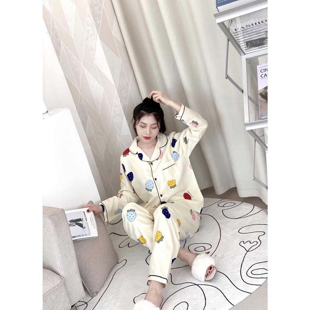 Đồ bộ ngủ pijama nữ dài tay HATIBO chất kate thái hàng đẹp. Bộ mặc nhà thu đông dưới 60kg