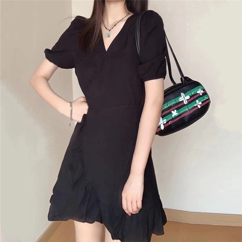Đầm Chữ a Màu Đen Trơn Phong Cách Pháp Thời Trang Cho Nữ