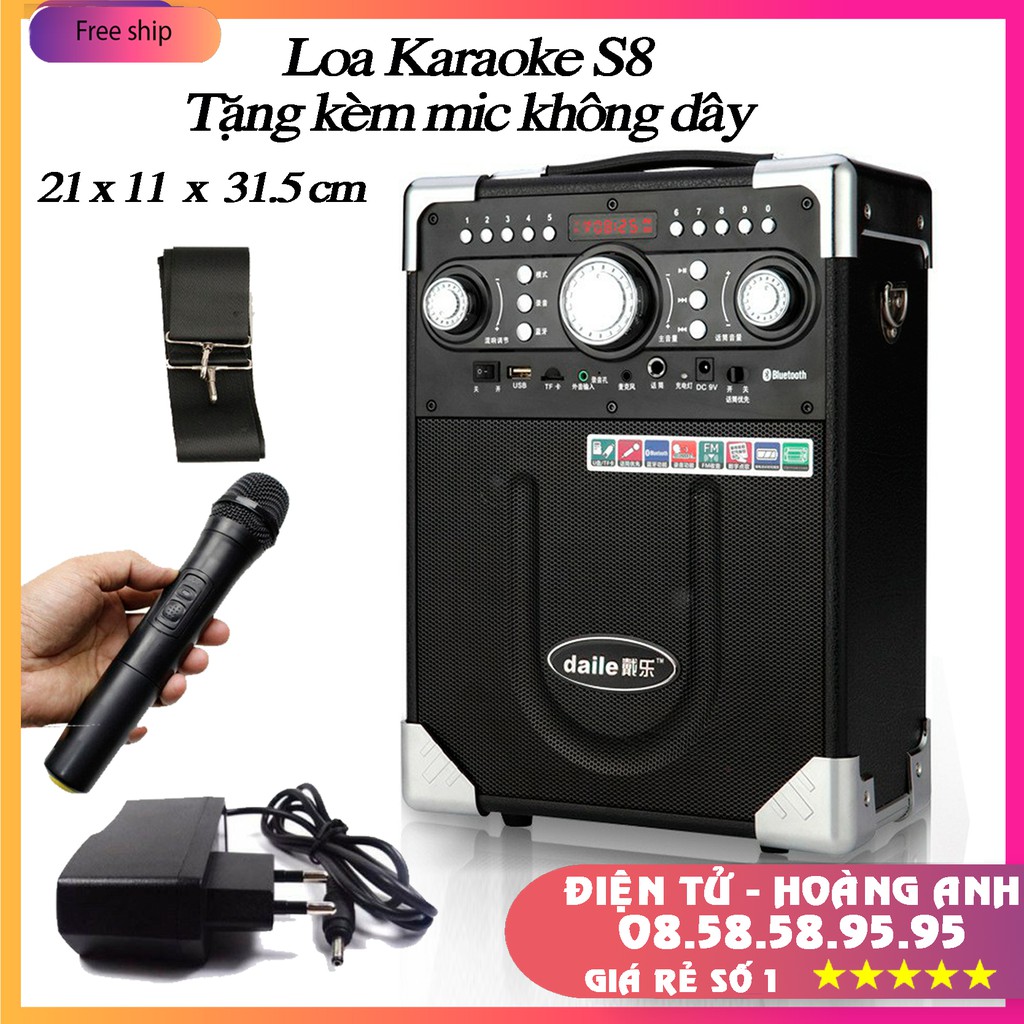 [Mã ELHACE giảm 4% đơn 300K] Loa Bluetooth Karaoke Daile S8 Xách Tay - Q8 (Tặng Kèm Micro Không Dây) Máy trợ giảng