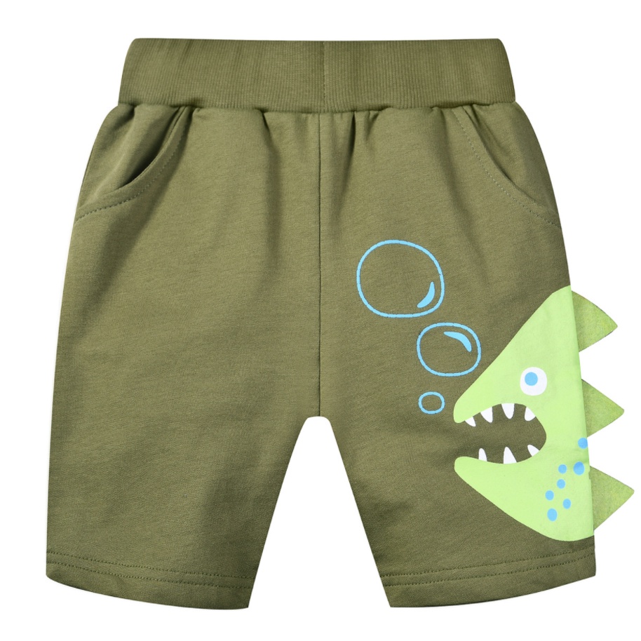 Quần thun 3D cho bé trai thời trang chất liệu thun da cá quần short bé trai in hình khủng long cá mập xe cần cẩu phong