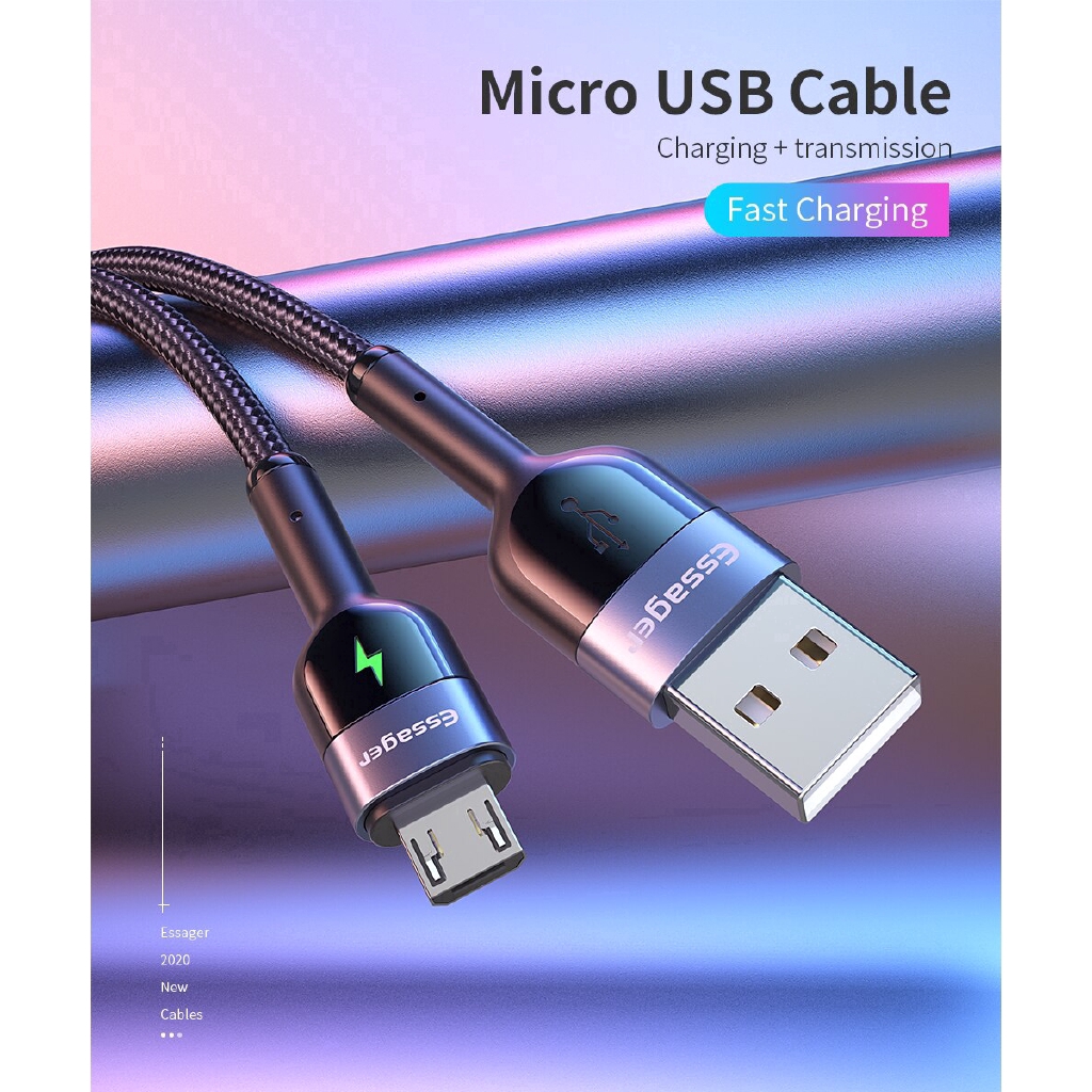Cáp ESSAGER sạc nhanh / truyền dữ liệu kết nối cổng micro USB tích hợp đèn LED cho điện thoại android