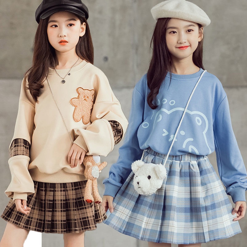 Set Áo sweater Tay Dài Phối Chân Váy Thời Trang Thu Đông Cho Bé Gái 2022