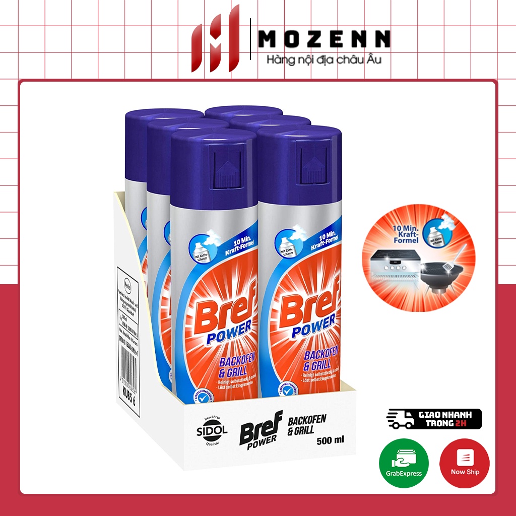 Bình xịt vệ sinh nồi chiên không dầu, lò nướng Bref Power 500ml tẩy rửa vỉ nướng, lò vi sóng [nhập Đức chính hãng]
