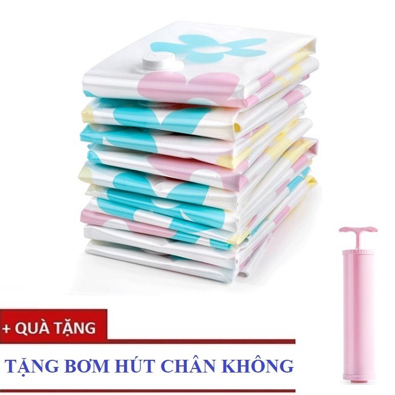 Bộ 10 Túi đựng chăn màn, quần áo gấp gọn gàng hút chân không + Tặng bơm hút chân không