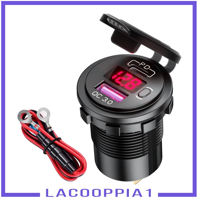 [LACOOPPIA1] Dual USB Car Charger Quick Charge PD&amp;QC 3.0 Voltage Measure