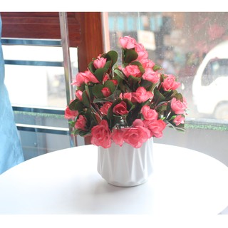 Chậu hoa đỗ quyên để bàn xinh xắn- Hoa giả