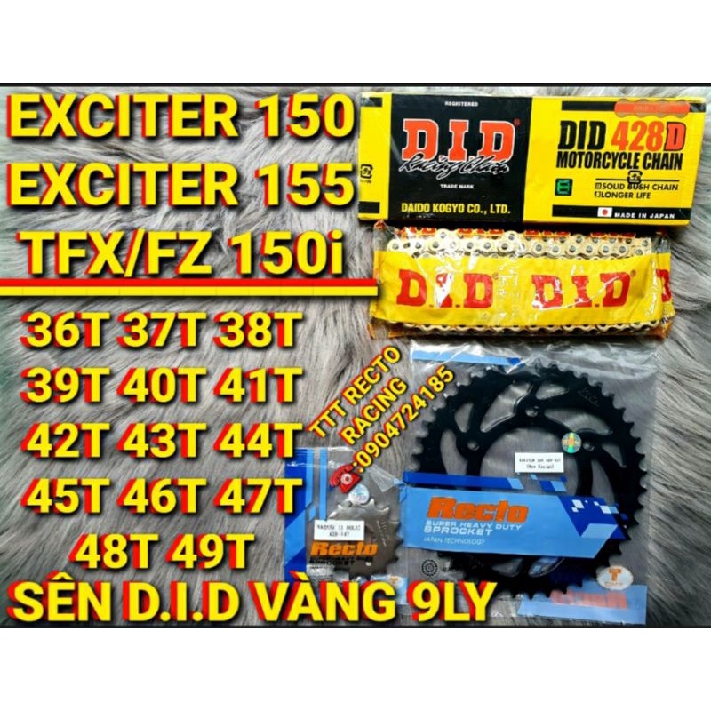 NHÔNG SÊN DĨA EXCITER 150/EXCITER 155/FZ 150/TFX 150 SÊN VÀNG DID 9LY NHẬT CHÍNH HÃNG