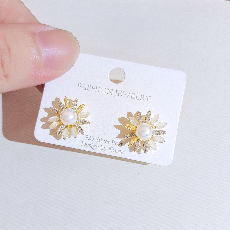 Đôi khuyên tai JIUDUOLAN mạ bạc mặt hoa hướng dương đính đá opal nhân tạo thời trang dành cho nữ