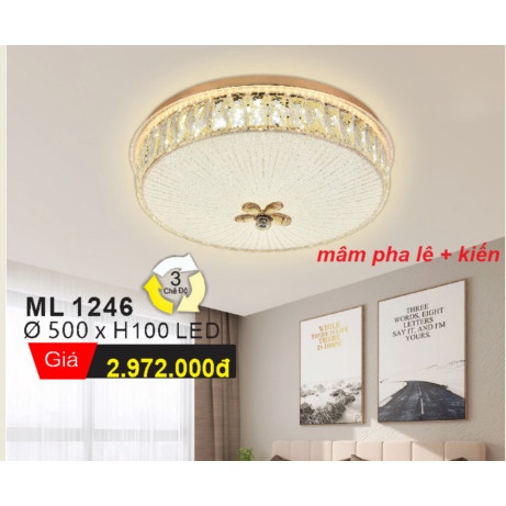 Đèn Mâm Ốp Trần Pha Lê -Thủy tinh, Đèn Trang Trí Phòng Khách/Phòng Ngủ Sang Trọng