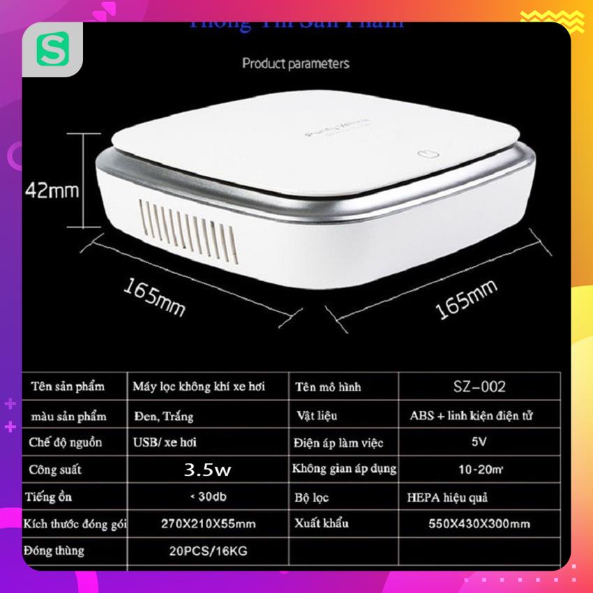 Máy lọc không khí ô tô, máy khử mùi ô tô, chống say xe, màng HEPA lọc bụi mịn PM2.5, xông tinh dầu-BH 18 tháng