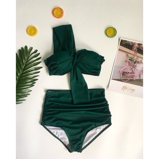 Bikini lệch vai xanh lá đậm