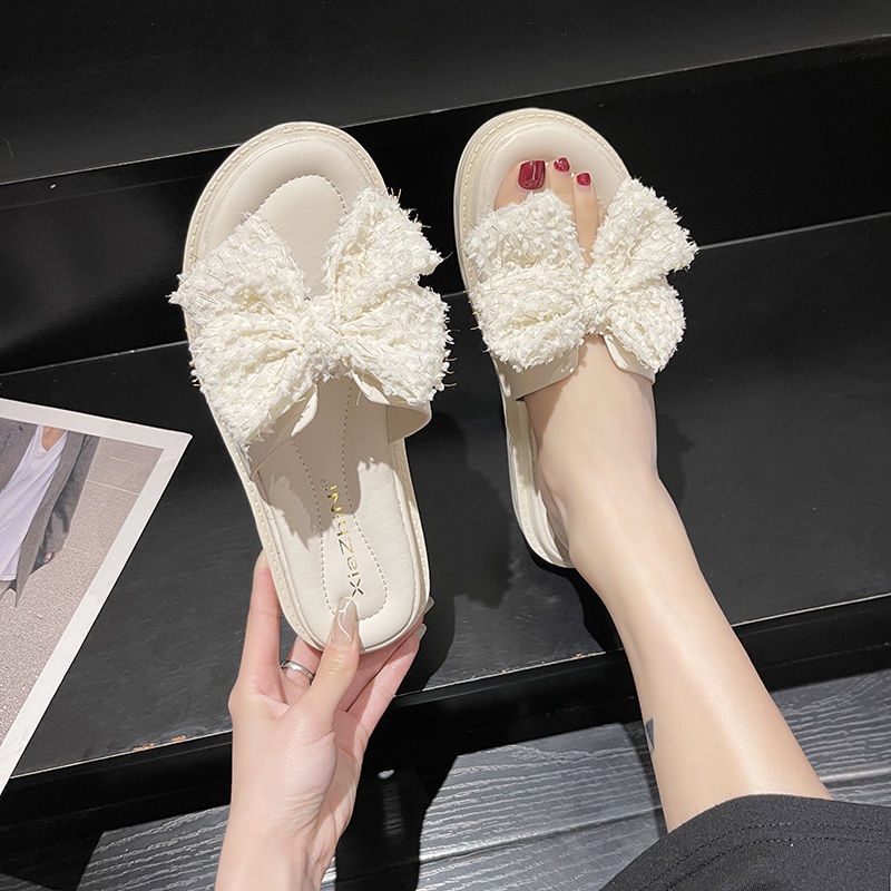Giày Sandal Đế Mềm Chống Trượt Đính Nơ Phong Cách Pháp