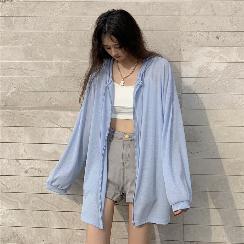 COZOK Áo Khoác Chống Nắng Tay Dài Dáng Rộng Phong Cách Hàn Quốc