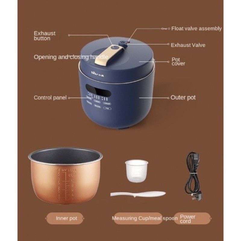 Nồi áp suất điện đa năng Bear YLB-A50M1 dung tích 5L nấu cơm, cháo, hầm xương