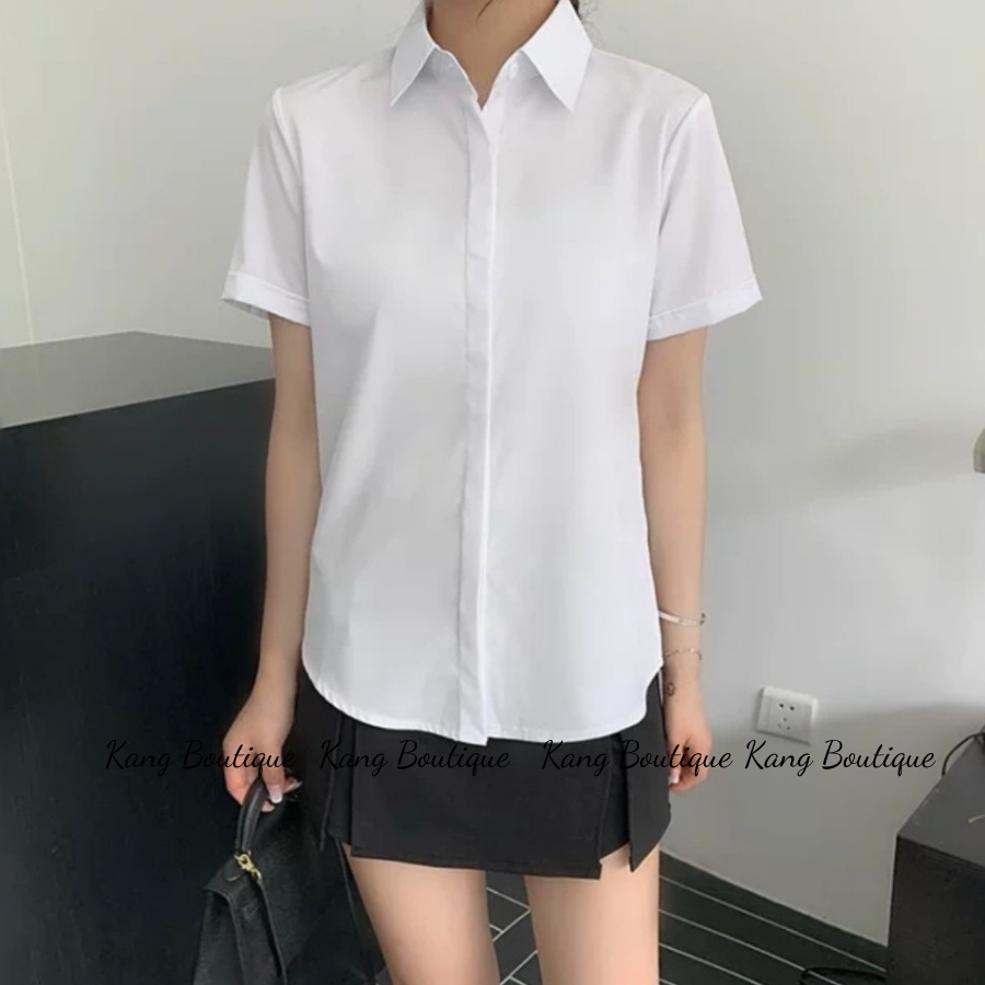 Áo Sơ Mi Trắng Nữ Kiểu Form Rộng Tay Ngắn Công Sở Kang Boutique MÃ SM009