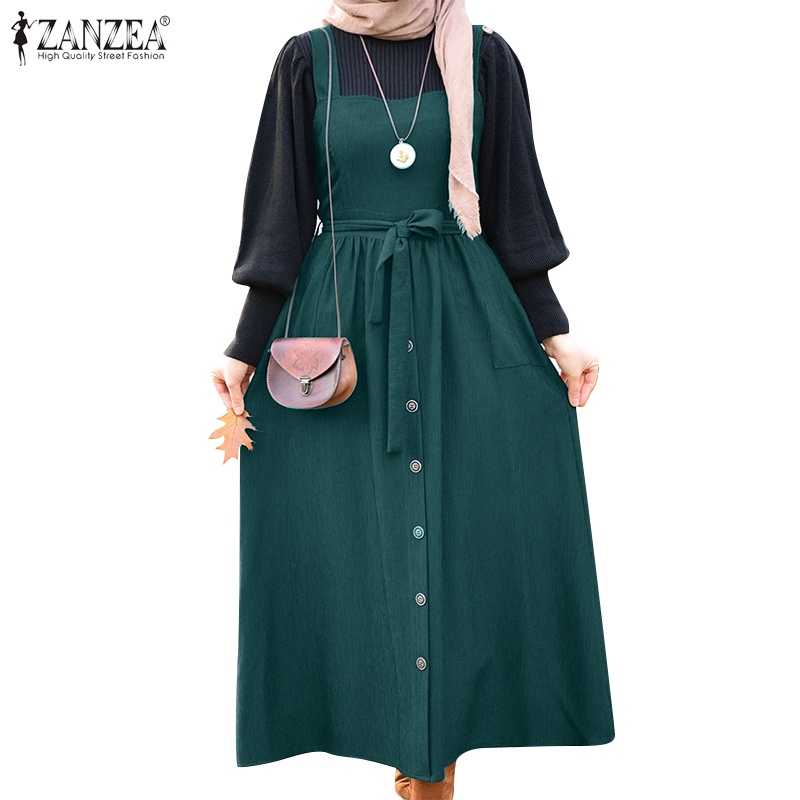 Đầm dài ZANZEA không tay cổ vuông thời trang cho phụ nữ hồi giáo