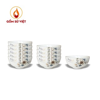 [HOT SALE] Bộ 10 Chén Hoa Bạch Kim - Sứ Cao Cấp Minh Châu, muỗng sứ - gian hàng chính hãng Gốm Sứ Việt