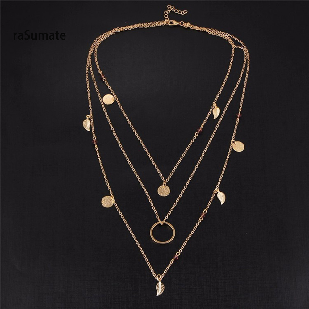 {Sum} Women Fashion Jewelry Choker Multilayer Bohemian Gold Leaf Pendant Necklace