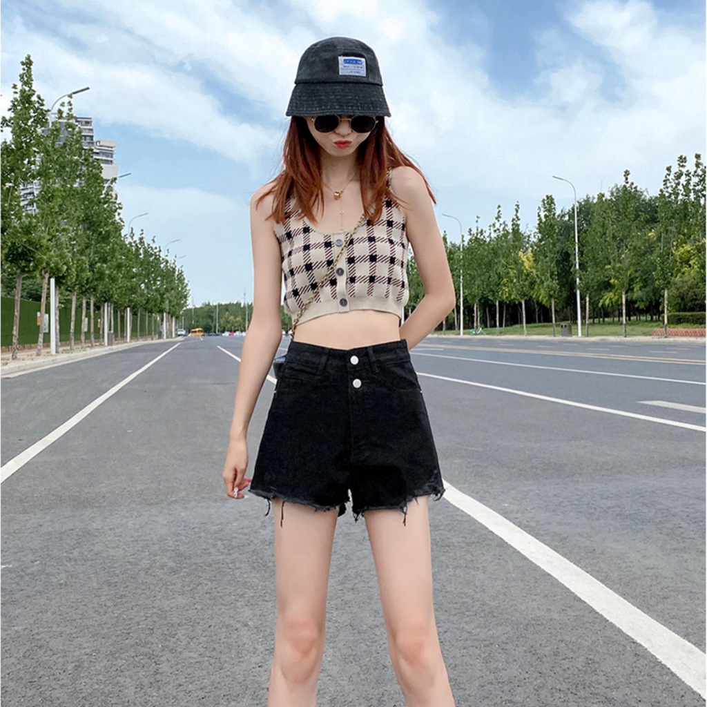 Quần Short Denim Lưng Cao Ống Rộng Thời Trang Mùa Hè Hàn Quốc Cho Nữ