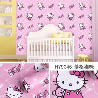 Cuộn dài 10m giấy dán tường hello kitty hồng có keo sẵn