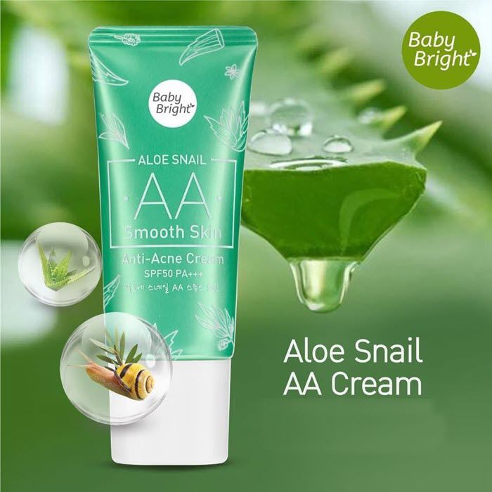 KEM NỀN ALOE SNAIL AA SMOOTH SKIN ANTI-ACNE CREAM SPF50 PA BABY BRIGHT CHÍNH HÃNG - 3487