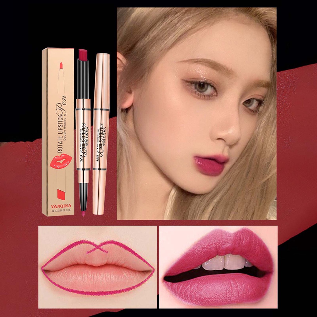Son Môi Kiêm Bút Kẻ Viền Môi Hai Đầu 1.7g Màu Lì Nuôi Dưỡng Chống Thấm Nước Đa Năng Dành Cho Nữ