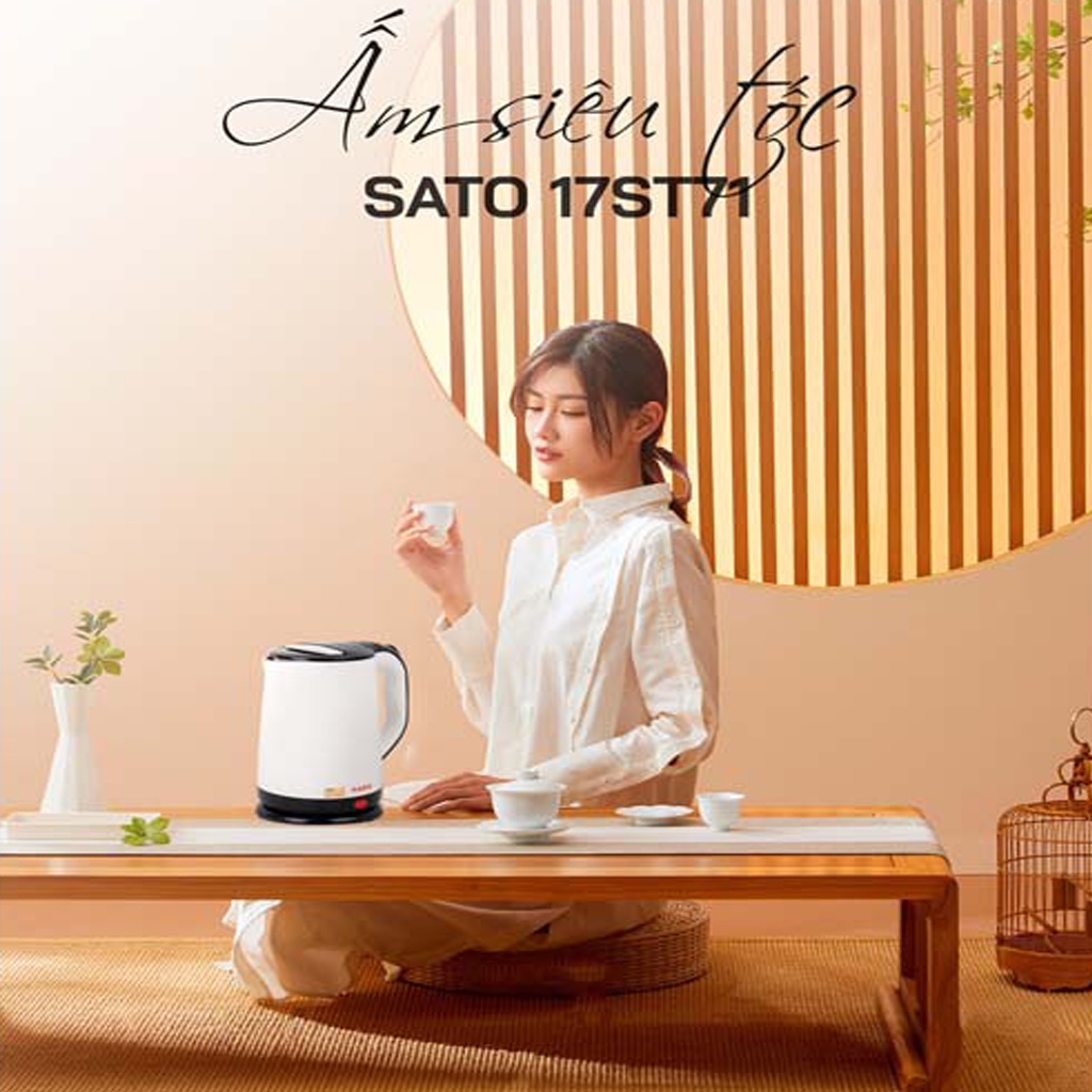 Ấm Siêu Tốc SATO 17ST71, Dung Tích 1.8L, Vỏ Nhựa Cao Cấp Cách Nhiệt.