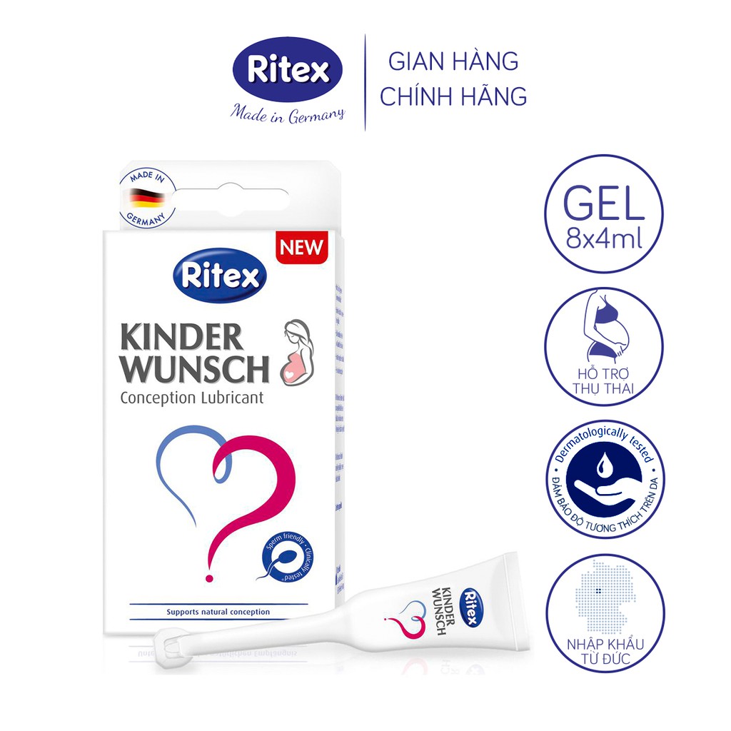 Gel bôi trơn Ritex Kinder Wunsch hỗ trợ thụ thai tự nhiên - hộp 8 tuýp x 4ml