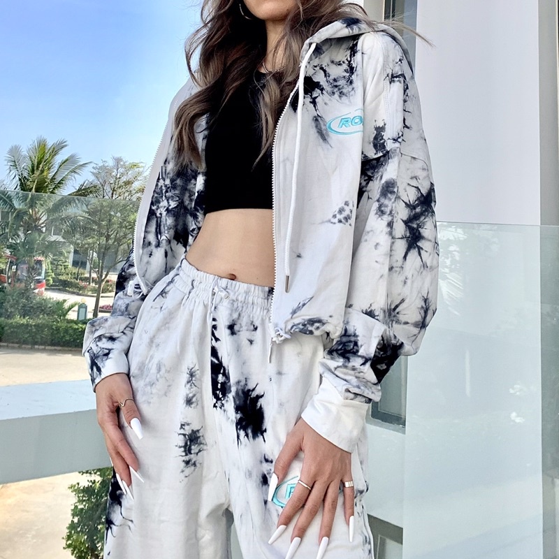 Set Quần Ống Rộng Và Áo Khoác Croptop SET TIEDYE SMOKE GREY - RORA