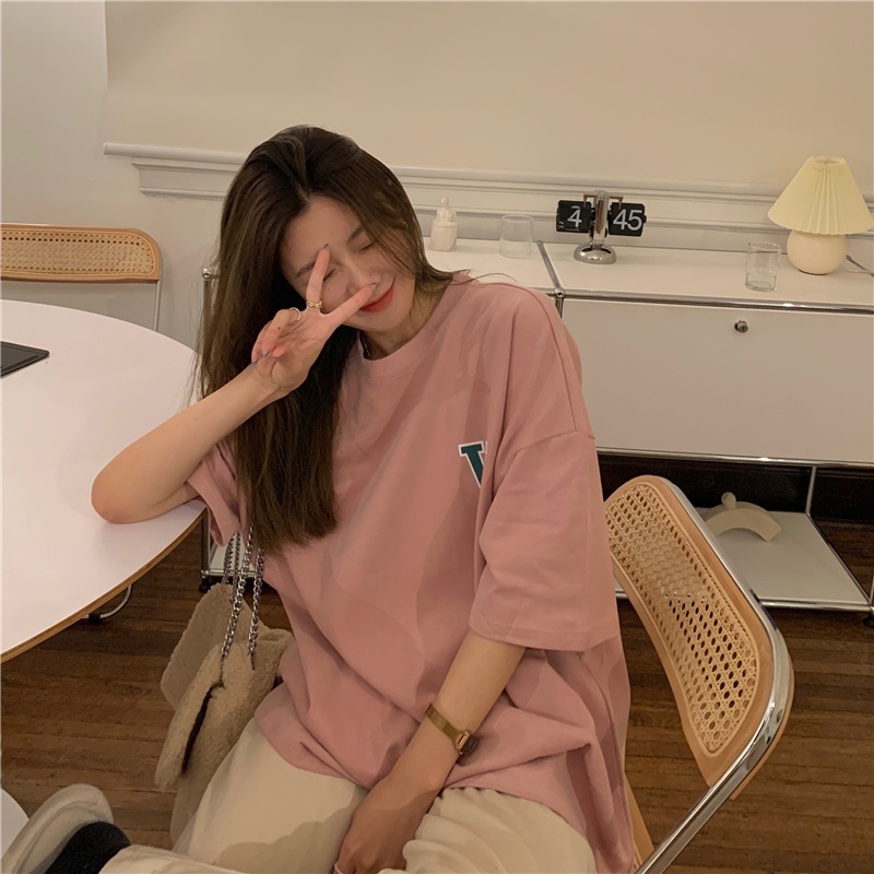 Áo thun SUXI cotton tay ngắn dáng rộng in chữ thời trang mùa hè cho nữ