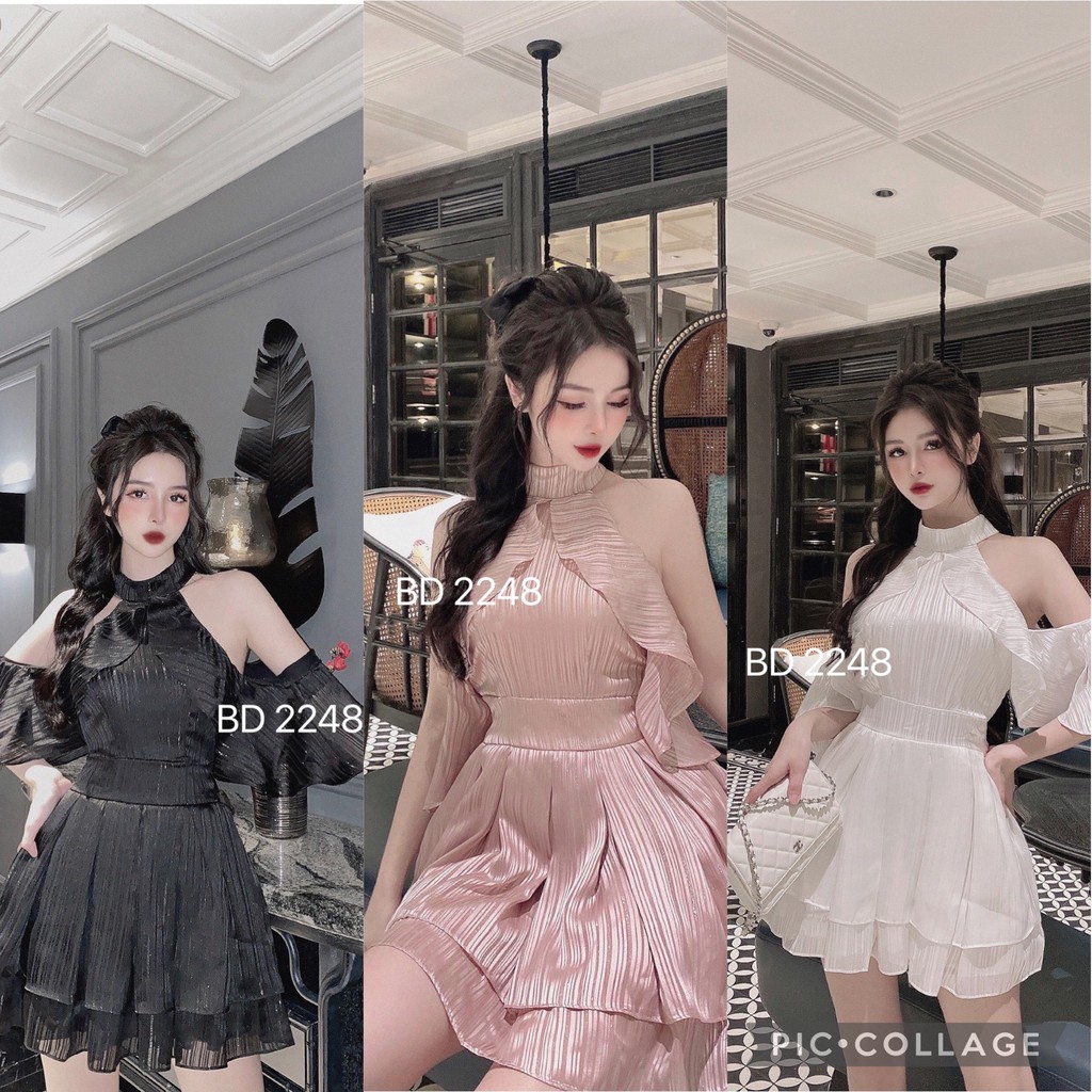 Váy cổ yếm rớt vai