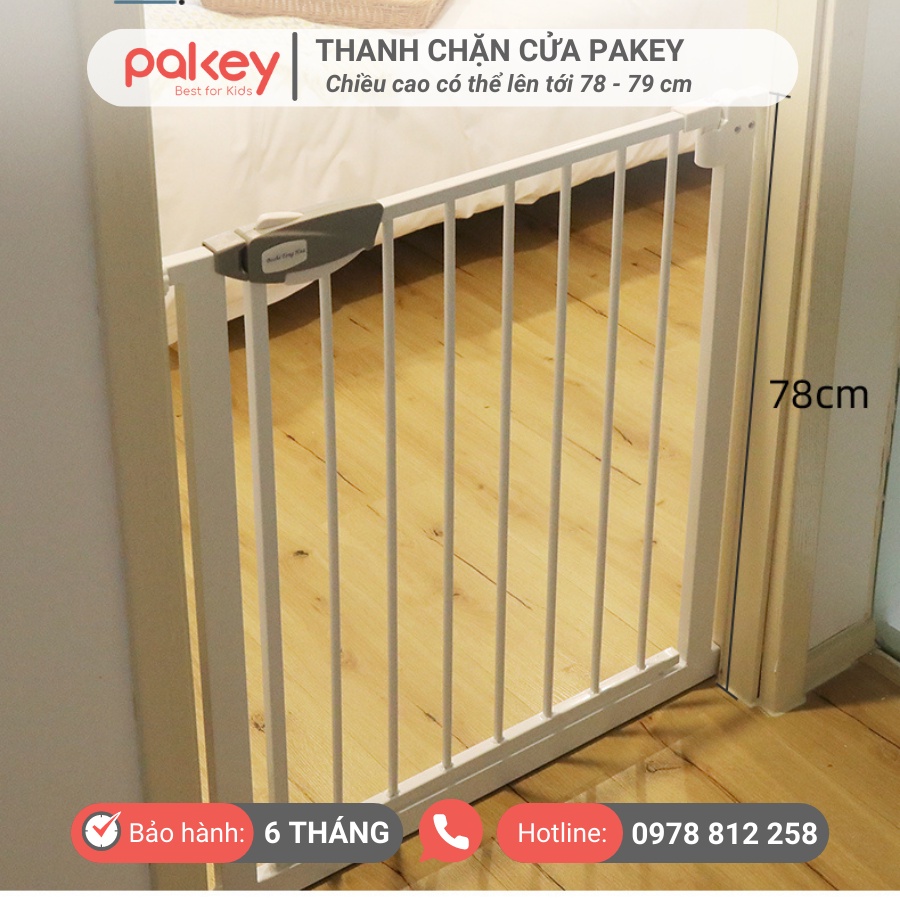 Thanh Chắn Cầu Thang, Thanh Chắn Cửa Pakey Không Khoan Tường Cao 79cm Bảo Vệ An Toàn Cho Bé Yêu