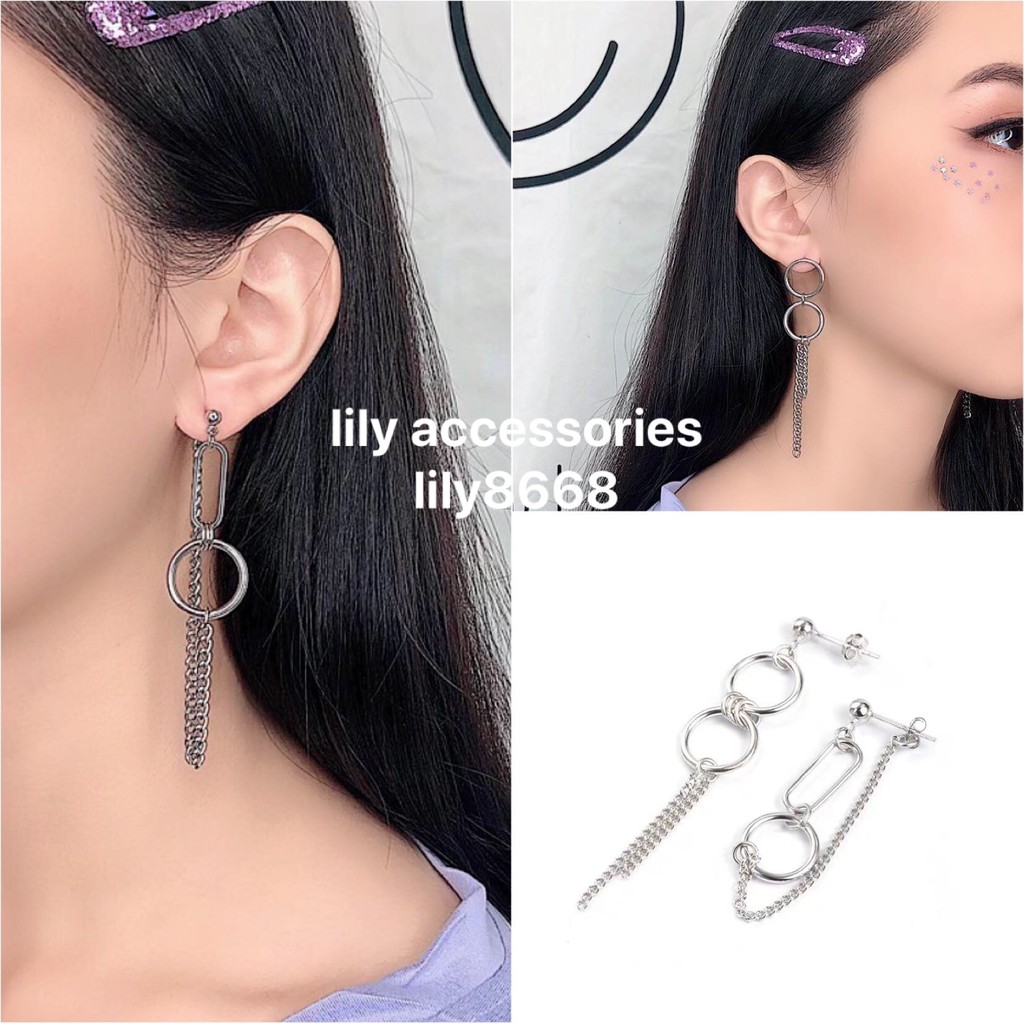 khuyên tai phối xích cá tính nam nữ phong cách hàn quốc