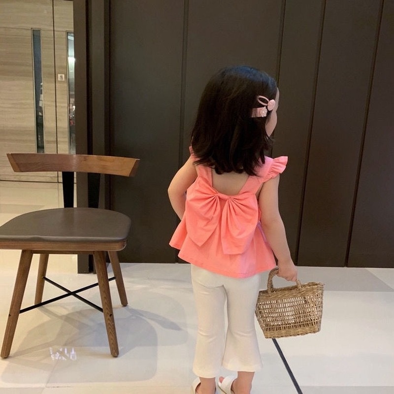 Áo Hai Dây Không Tay Đính Nơ To Quyến Rũ Thời Trang Mùa Hè Dành Cho Bé Gái