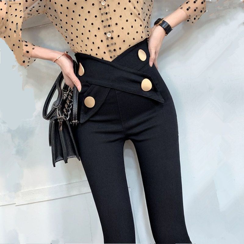 Jiashucheng Quần Legging Lưng Cao Co Giãn Màu Đen Thời Trang Xuân Hè Cho Nữ