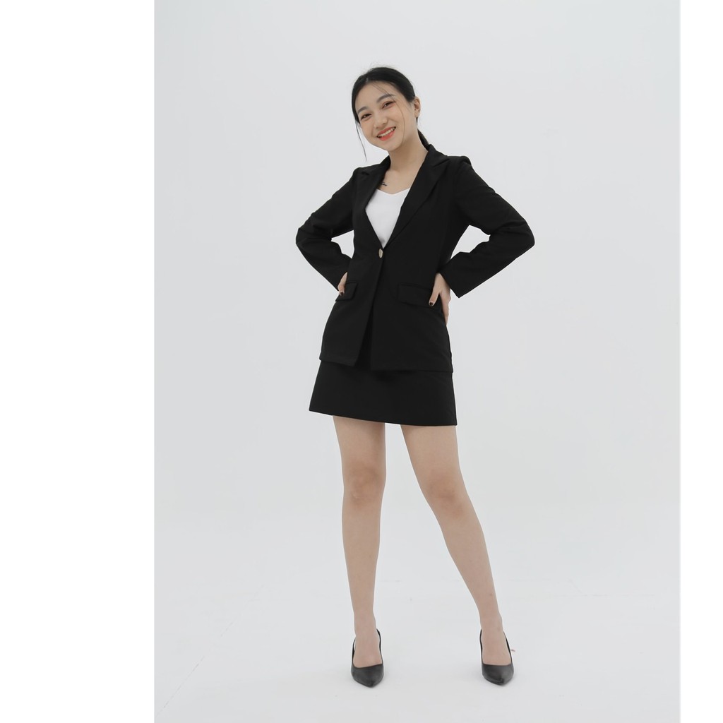 Áo vest nữ blazer KHÀN màu đen tà ngang thời trang công sở tay dài 1 lớp phong cách Hàn Quốc | BigBuy360 - bigbuy360.vn