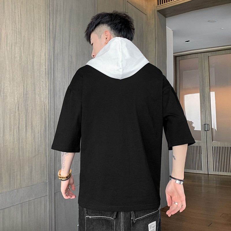 Áo Hoodie Cotton Ngắn Tay Dáng Rộng Thời Trang Mùa Hè Hàn Quốc Dành Cho Nam