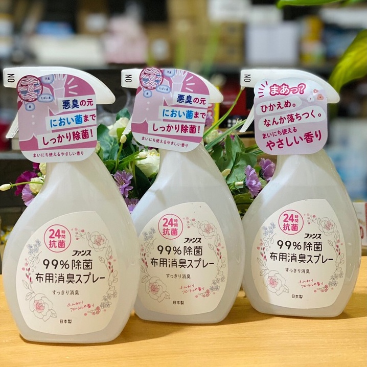 xịt thơm và kháng khuẩn quần áo hương hoa 388ml, xịt khử mùi và diệt khuẩn quần áo tới 99% suốt 24h nội địa nhật