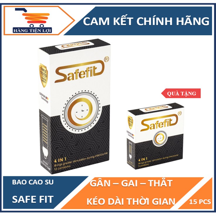 Bao cao su Gân Gai Kéo dài thời gian SafeFit 4in1 - 12 chiếc + tặng hộp 3 chiếc